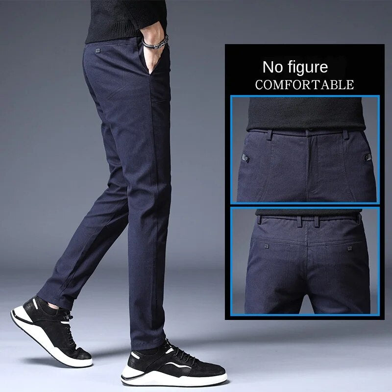 2022 New Men'S Pants Slim Casual Pants Full Length Fashion Business Stretch Trousers Male Brand Pants Black Blue Pantalones