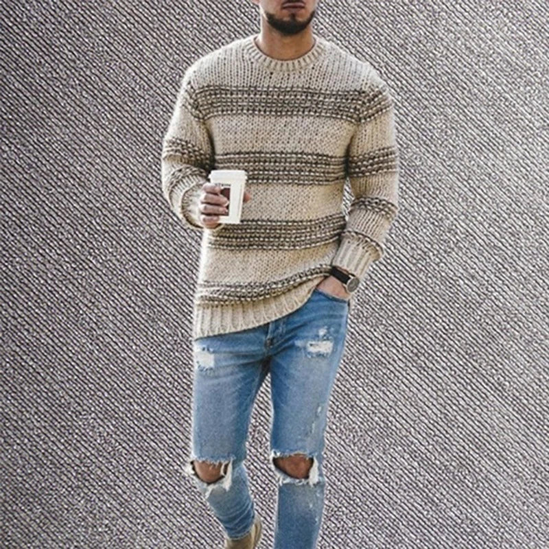 2022 New Men'S Autumn Striped Sweaters Pullovers Male Casual High Street O-Neck Long Knitted Sweater Knitwear