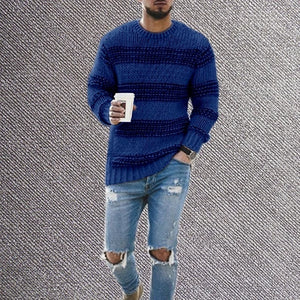 2022 New Men'S Autumn Striped Sweaters Pullovers Male Casual High Street O-Neck Long Knitted Sweater Knitwear